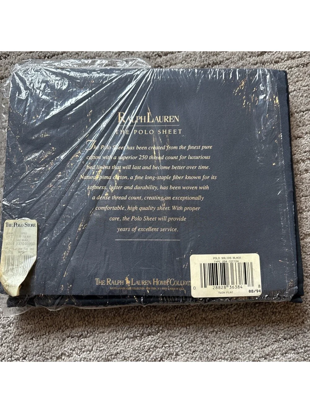 VINTAGE Ralph Lauren The Polo Sheet 250 Count Flat Sheet Twin Black Pima Cotton